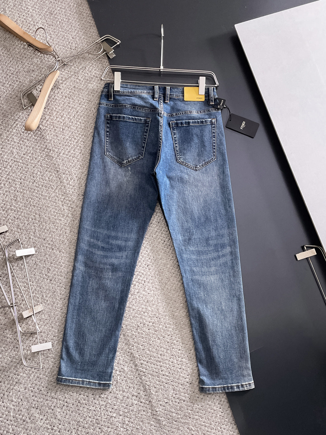 Fend Denim Jeans with Vintage Wash and Embroidered Details