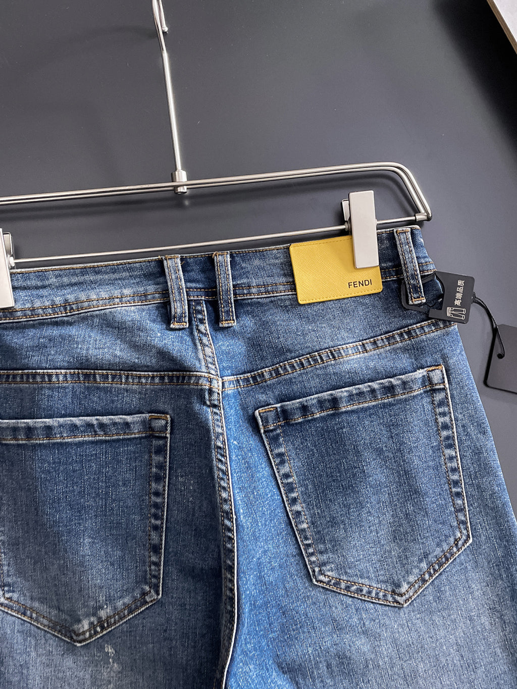 Fend Denim Jeans with Vintage Wash and Embroidered Details