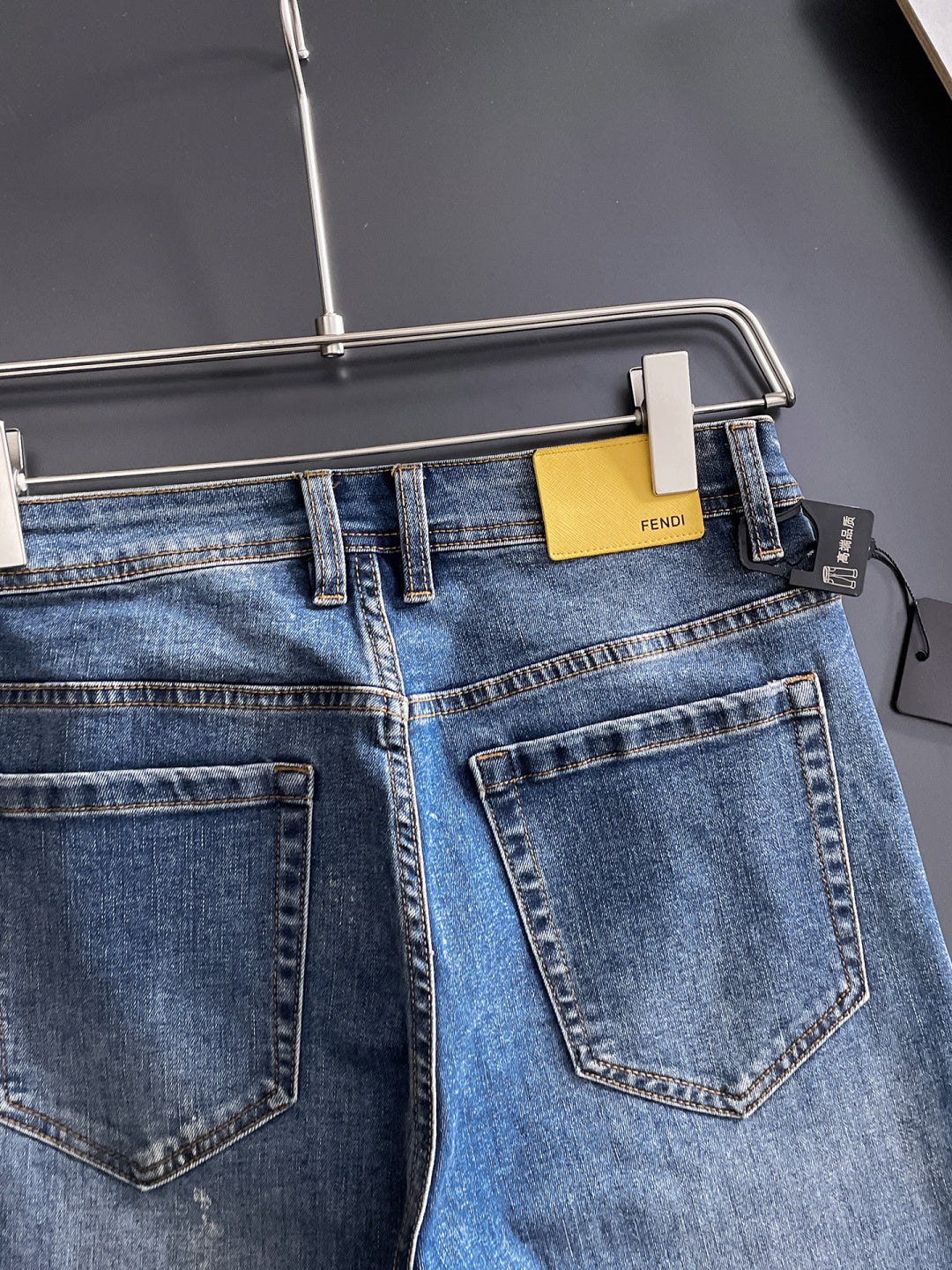 Fend Denim Jeans with Vintage Wash and Embroidered Details