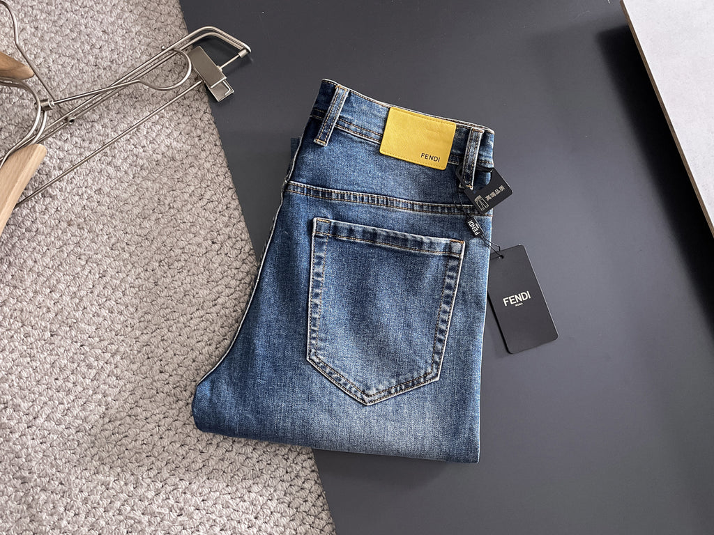 Fend Denim Jeans with Vintage Wash and Embroidered Details