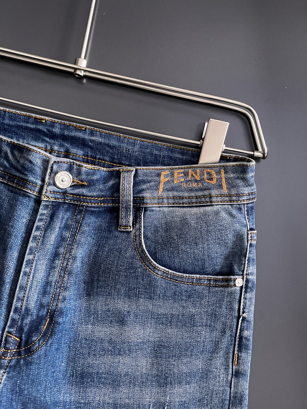 Fend Denim Jeans with Vintage Wash and Embroidered Details