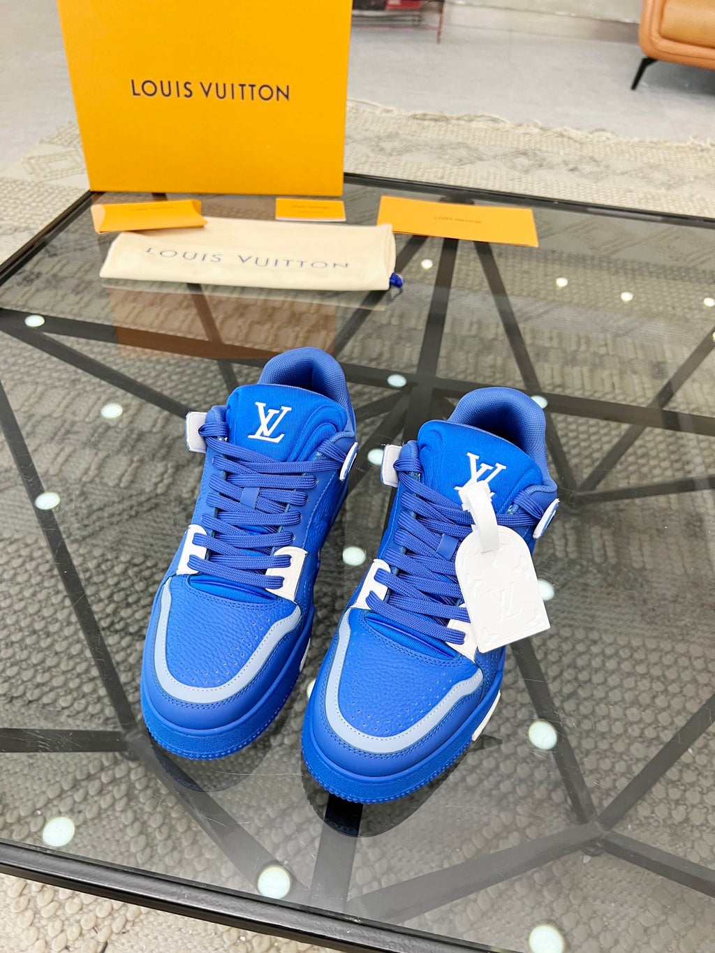 Vibrant Blue Luxury Sneakers with High-End Detailing