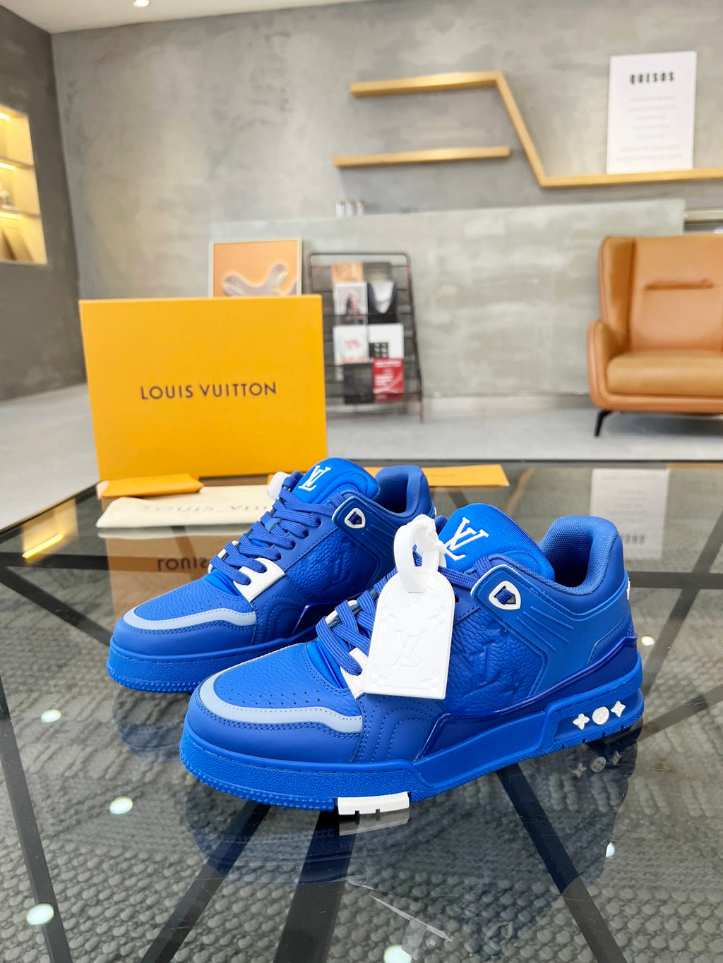 Vibrant Blue Luxury Sneakers with High-End Detailing