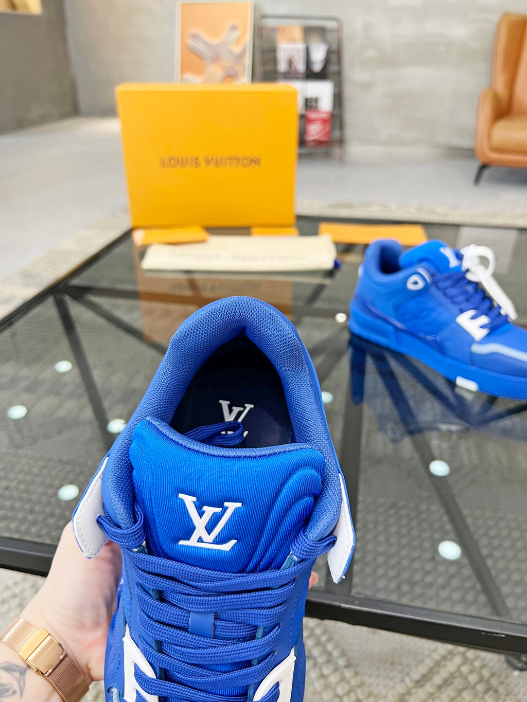 Vibrant Blue Luxury Sneakers with High-End Detailing