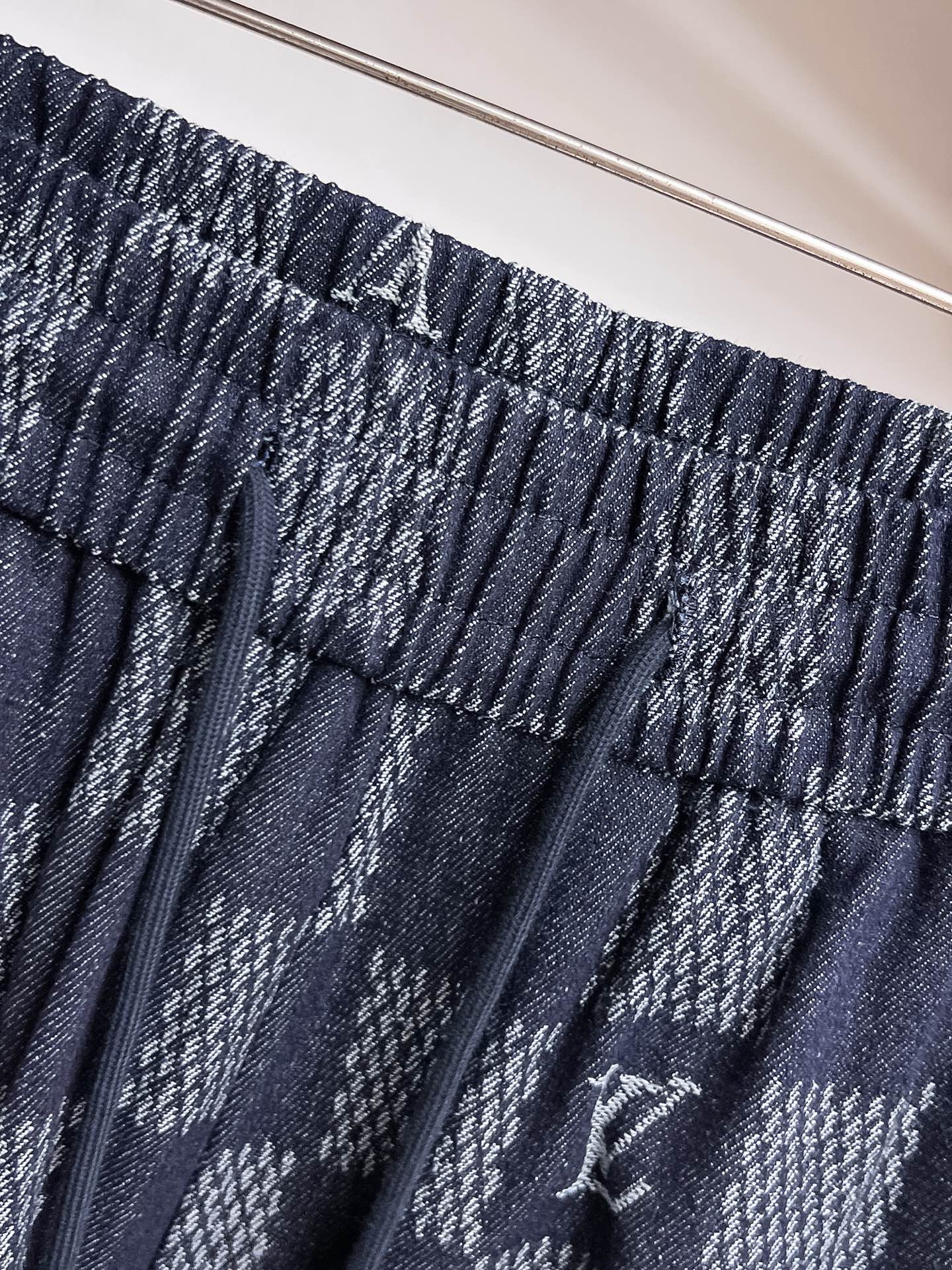 Blue Checkered Denim Shorts