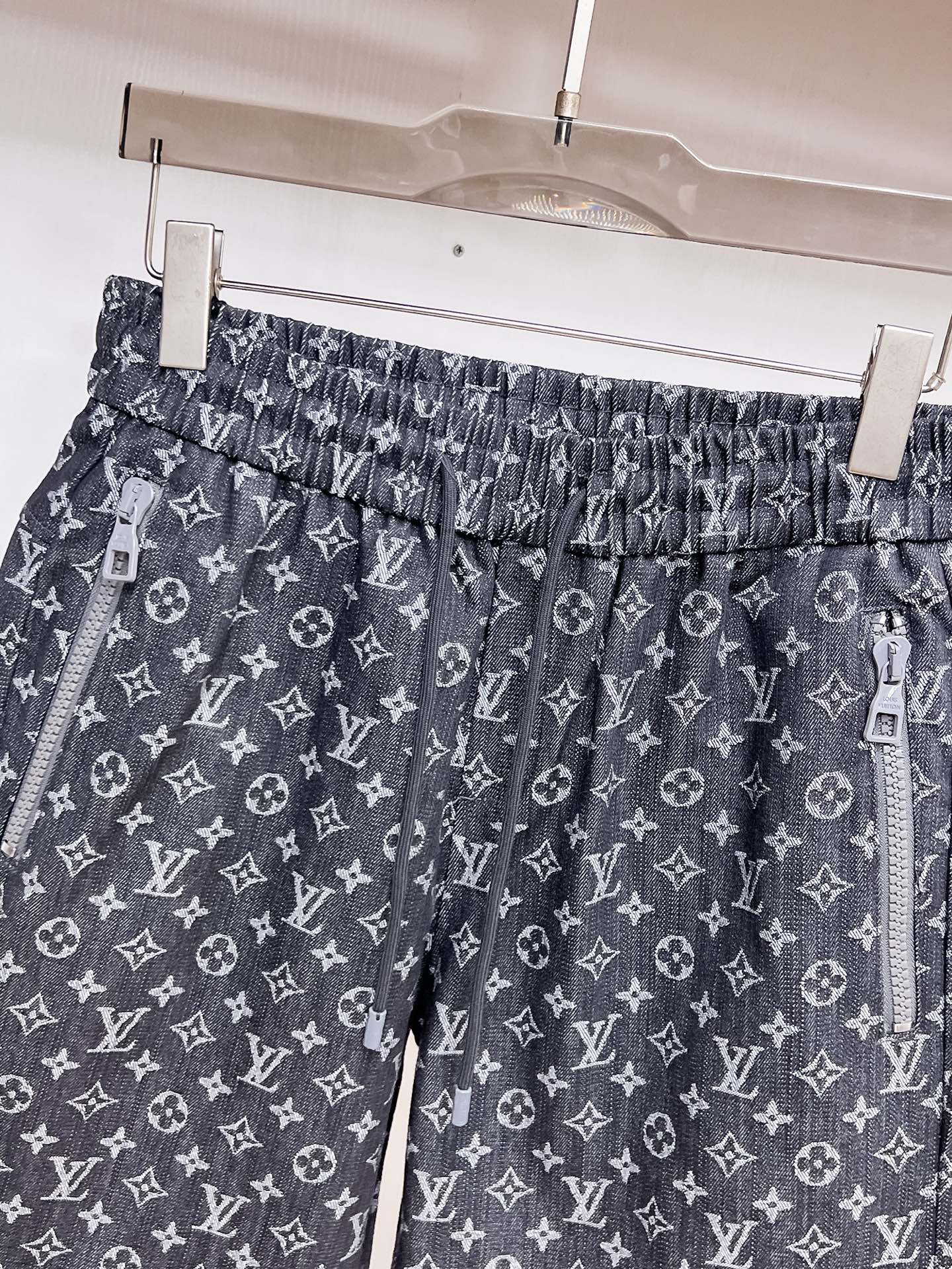 Grey Monogram Zip-Pocket Shorts