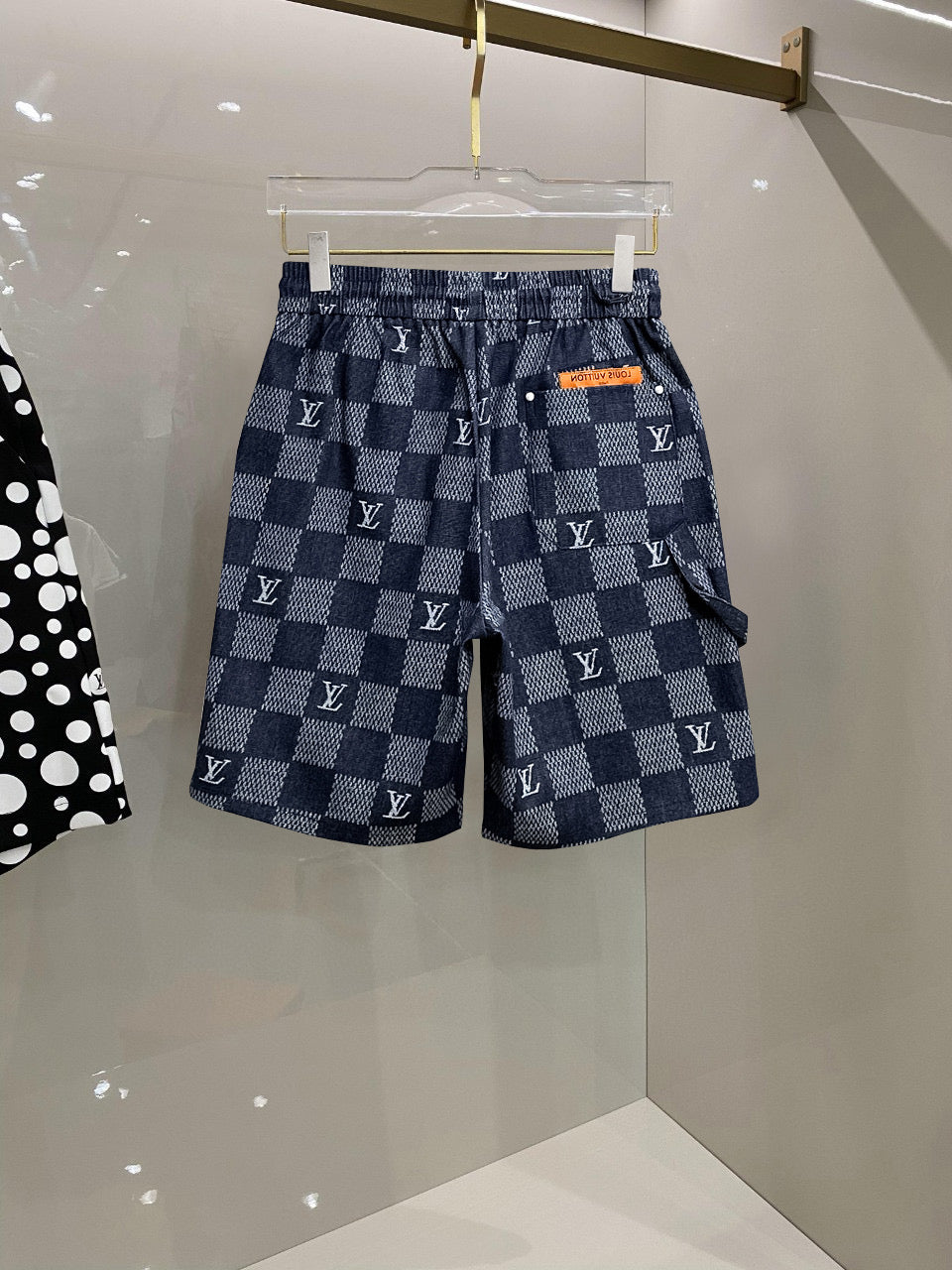 Blue Checkered Denim Shorts