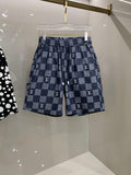 Blue Checkered Denim Shorts