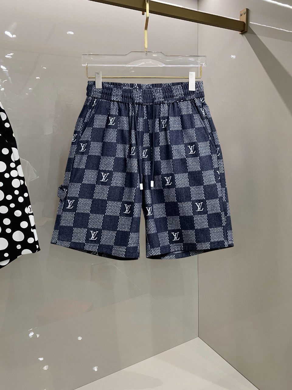 Blue Checkered Denim Shorts