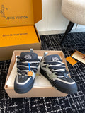 Padded Low-Top Skate Sneaker with Thick Braided Laces in Navy and Slate Grey